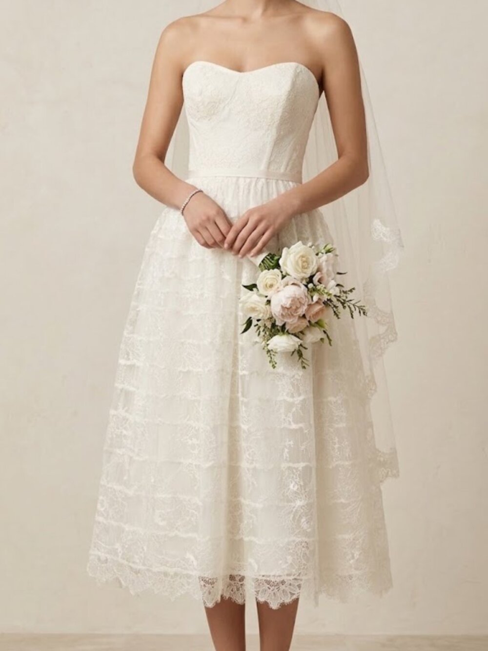 Melissa Sweet Short Lace Tea-Length Wedding Dress Size 12